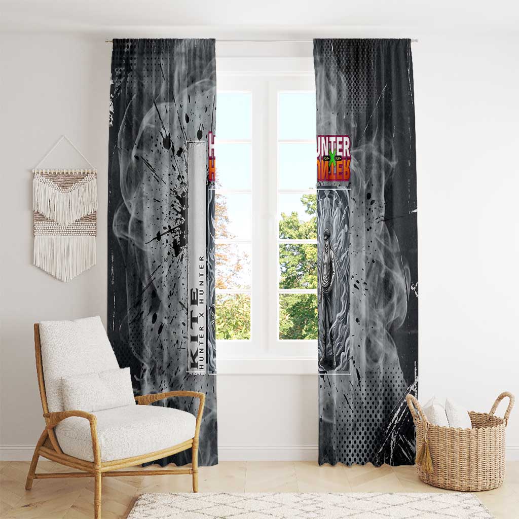 Chrollo Theme Gray Ink Splash Design Window Curtain with Cross Weapon and Monochrome Aura Artwork - The Mazicc