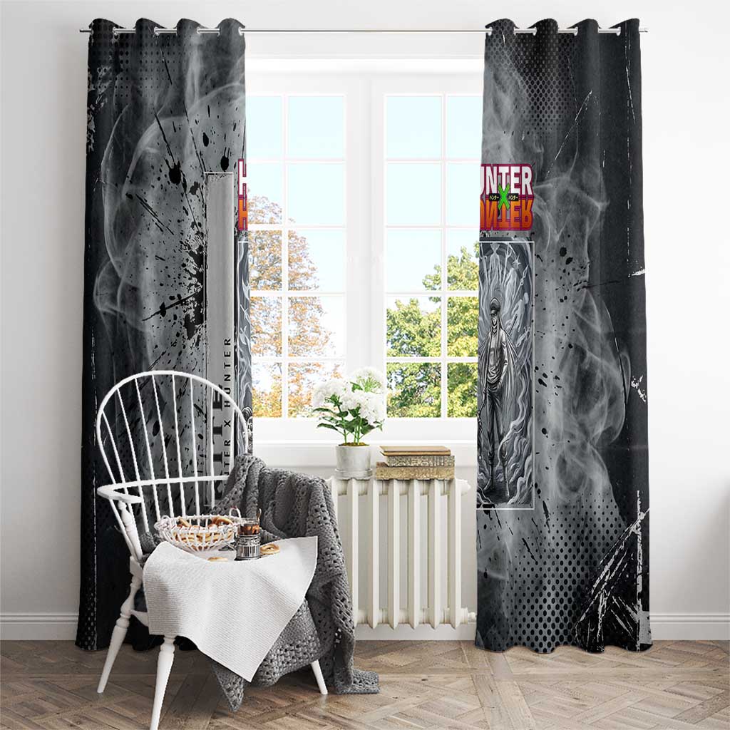 Chrollo Theme Gray Ink Splash Design Window Curtain with Cross Weapon and Monochrome Aura Artwork - The Mazicc