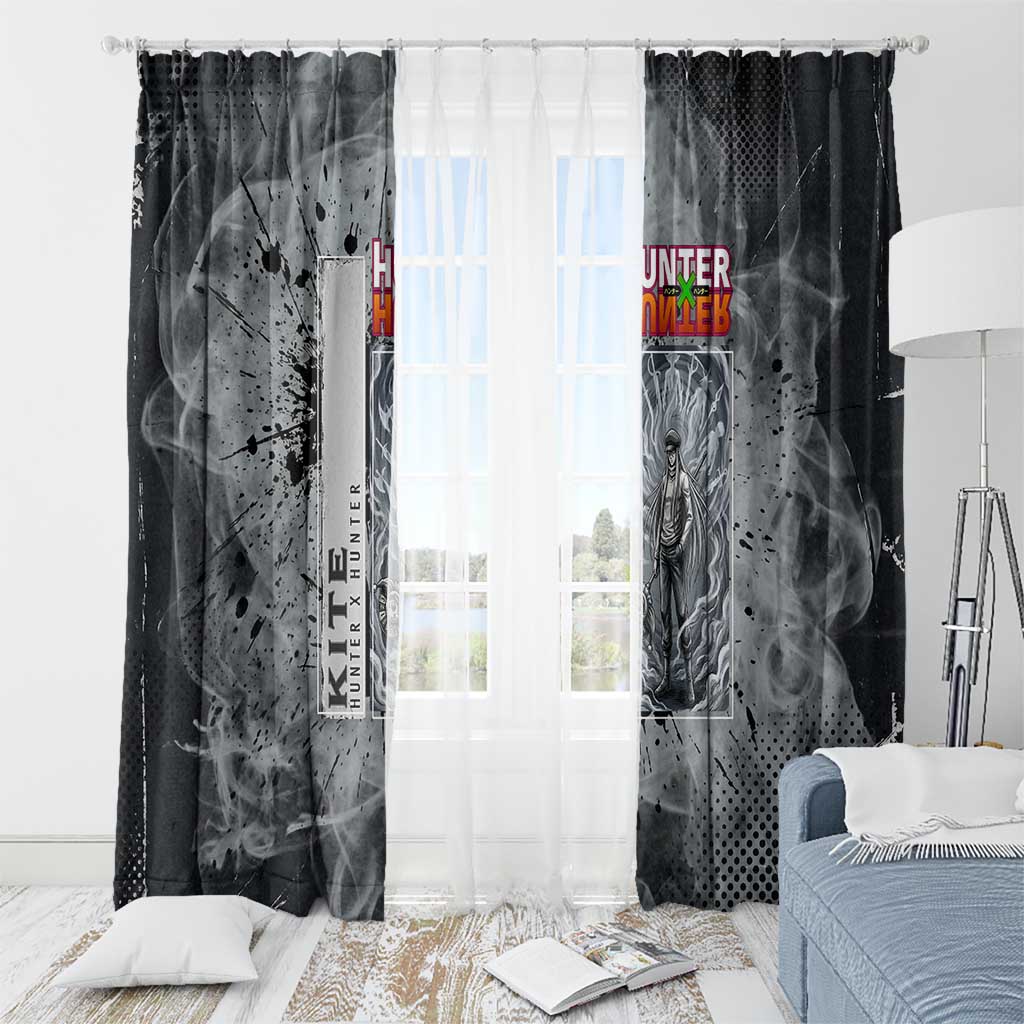 Chrollo Theme Gray Ink Splash Design Window Curtain with Cross Weapon and Monochrome Aura Artwork - The Mazicc