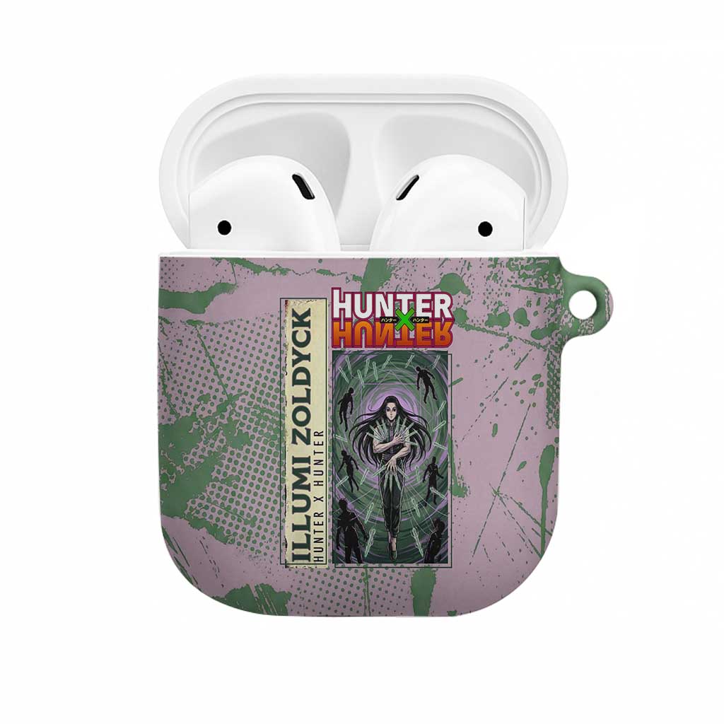 Alluka Zoldyck Theme Purple and Green Paint Splatter Design AirPods Case with Nen Ability Artwork and Character Card Style - The Mazicc