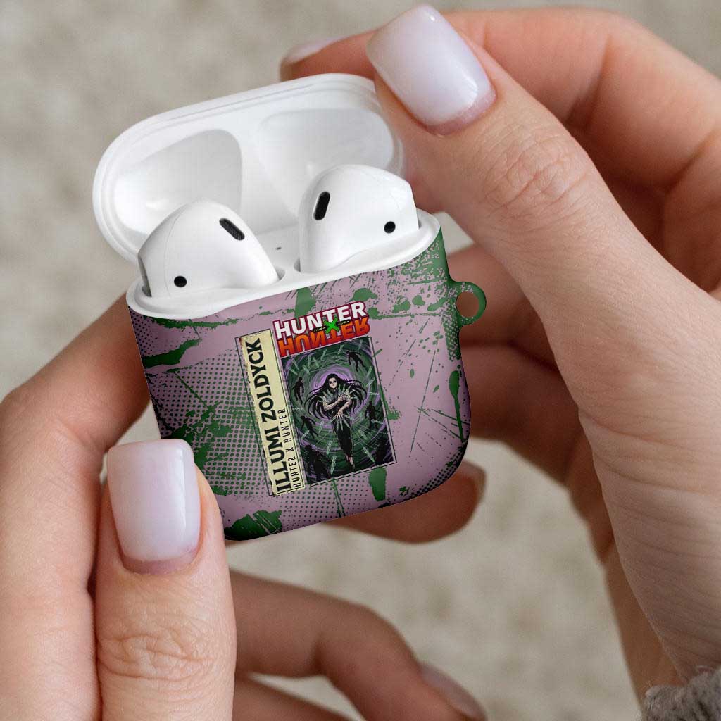 Alluka Zoldyck Theme Purple and Green Paint Splatter Design AirPods Case with Nen Ability Artwork and Character Card Style - The Mazicc