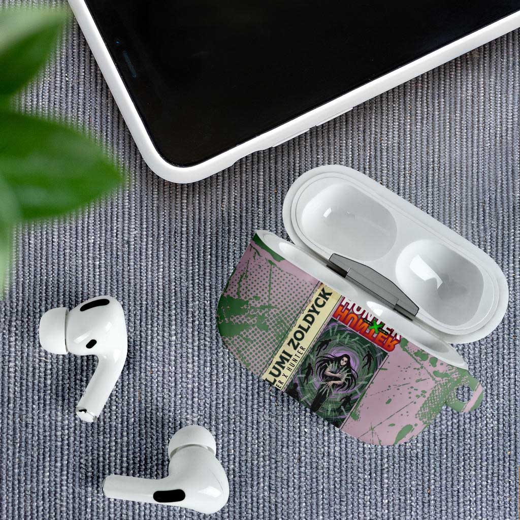 Alluka Zoldyck Theme Purple and Green Paint Splatter Design AirPods Case with Nen Ability Artwork and Character Card Style - The Mazicc