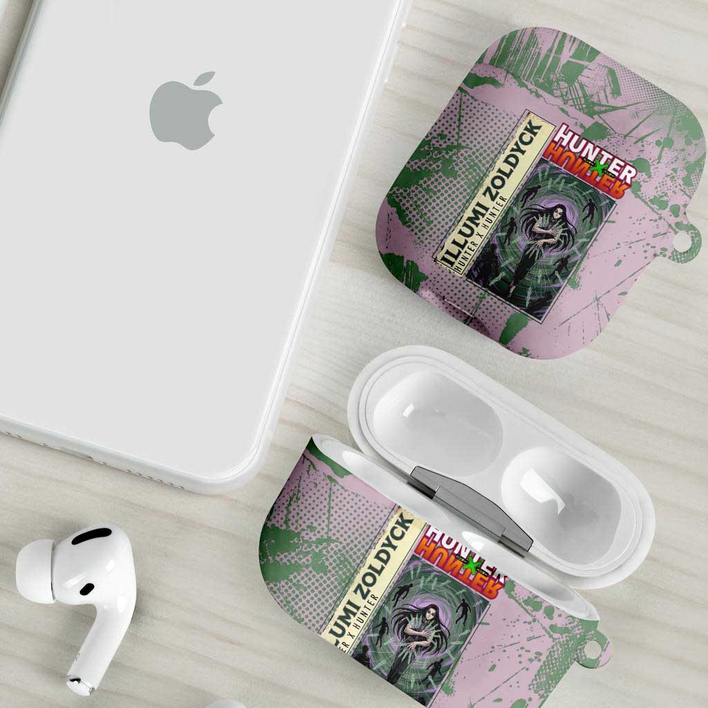 Alluka Zoldyck Theme Purple and Green Paint Splatter Design AirPods Case with Nen Ability Artwork and Character Card Style - The Mazicc