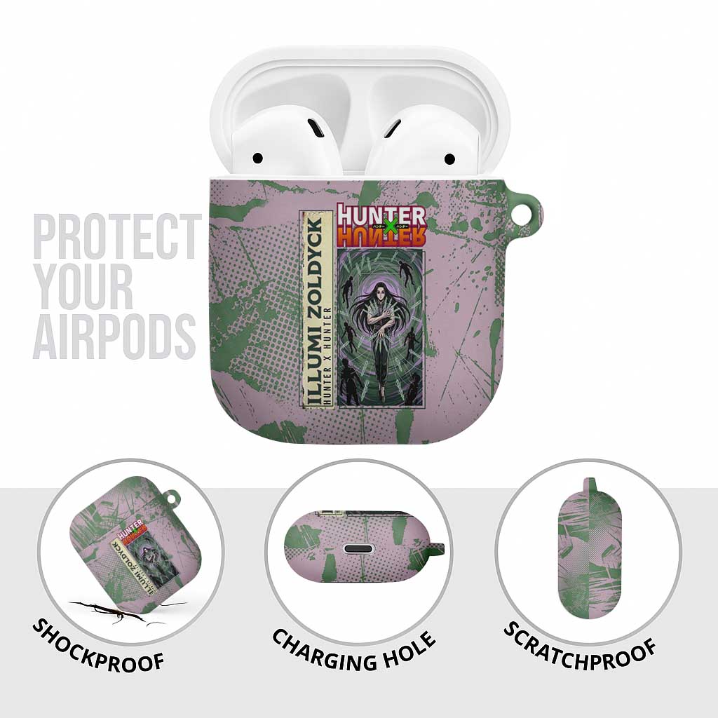 Alluka Zoldyck Theme Purple and Green Paint Splatter Design AirPods Case with Nen Ability Artwork and Character Card Style - The Mazicc