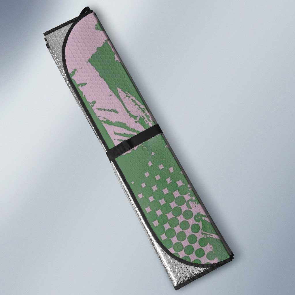 Alluka Zoldyck Theme Purple and Green Paint Splatter Design Auto Sun Shade with Nen Ability Artwork and Character Card Style - The Mazicc