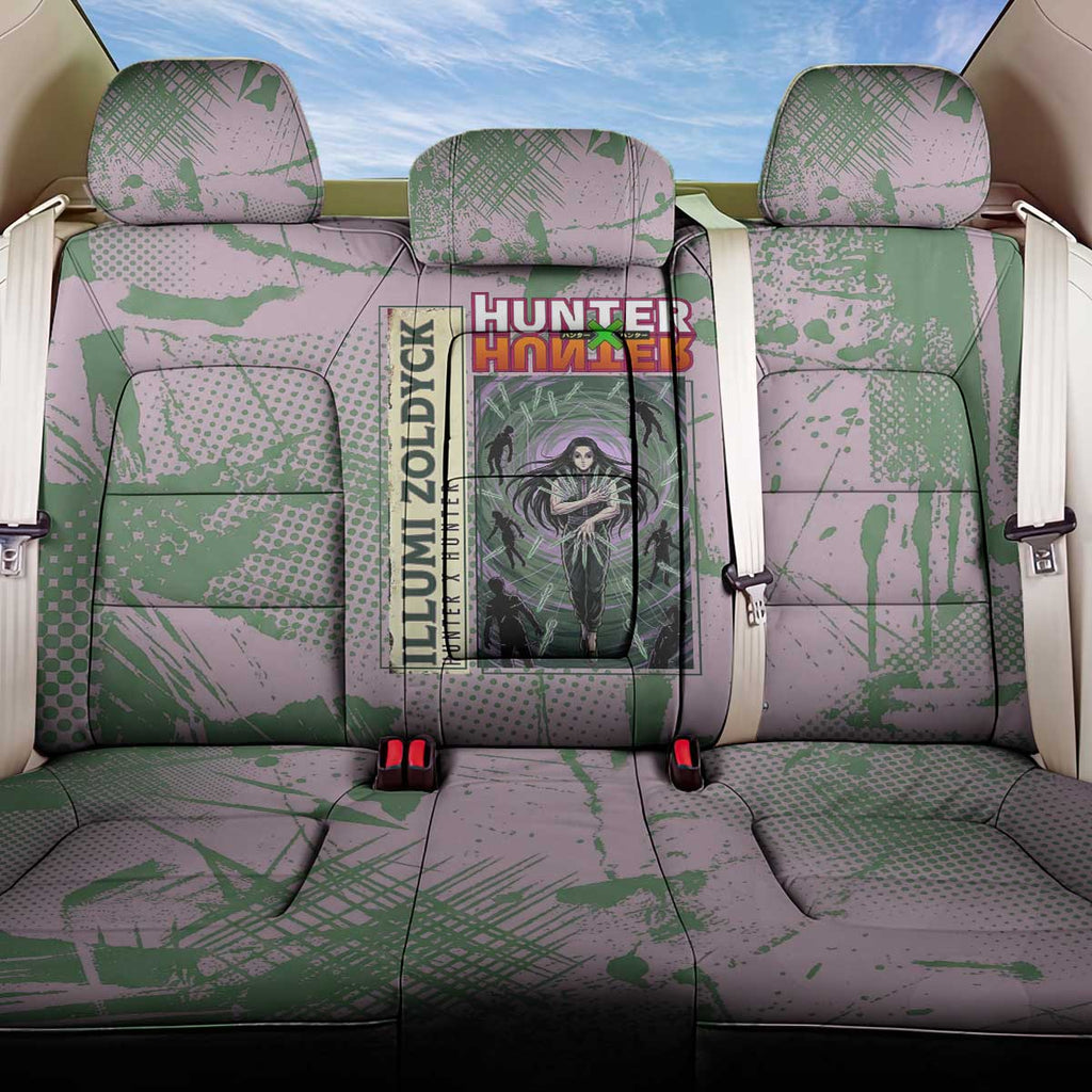 Alluka Zoldyck Theme Purple and Green Paint Splatter Design Back Car Seat Cover with Nen Ability Artwork and Character Card Style - The Mazicc