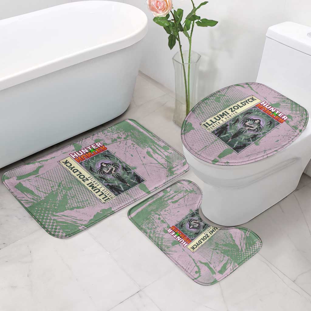Alluka Zoldyck Theme Purple and Green Paint Splatter Design Bathroom Set with Nen Ability Artwork and Character Card Style - The Mazicc