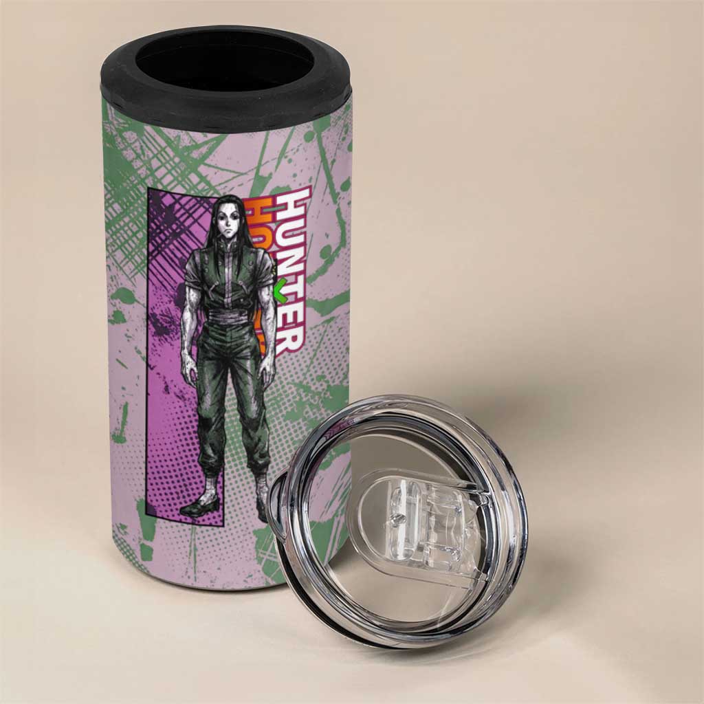 Alluka Zoldyck Theme Purple and Green Paint Splatter Design 4 in 1 Can Cooler Tumbler with Nen Ability Artwork and Character Card Style - The Mazicc