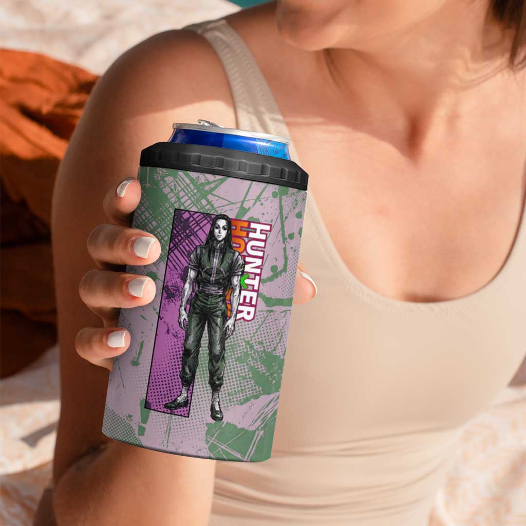 Alluka Zoldyck Theme Purple and Green Paint Splatter Design 4 in 1 Can Cooler Tumbler with Nen Ability Artwork and Character Card Style - The Mazicc