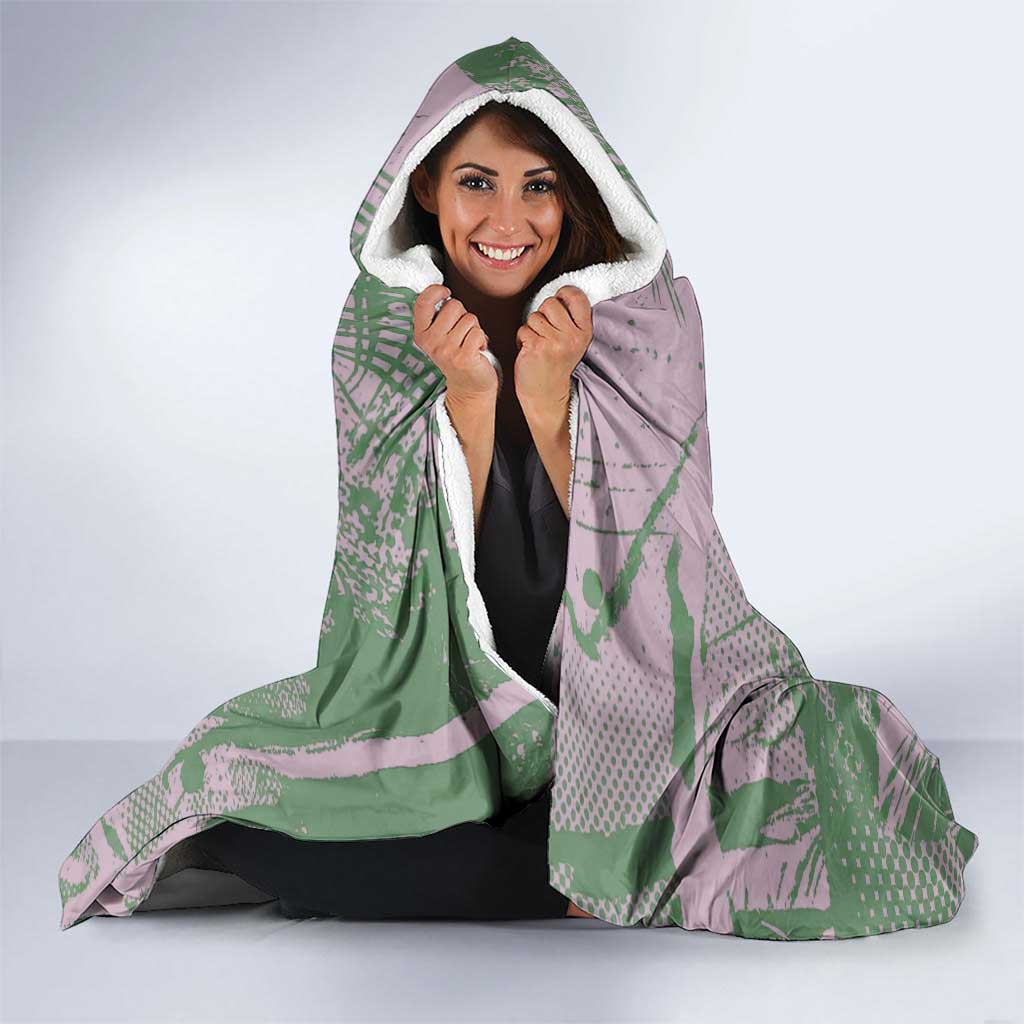 Alluka Zoldyck Theme Purple and Green Paint Splatter Design Hooded Blanket with Nen Ability Artwork and Character Card Style - The Mazicc