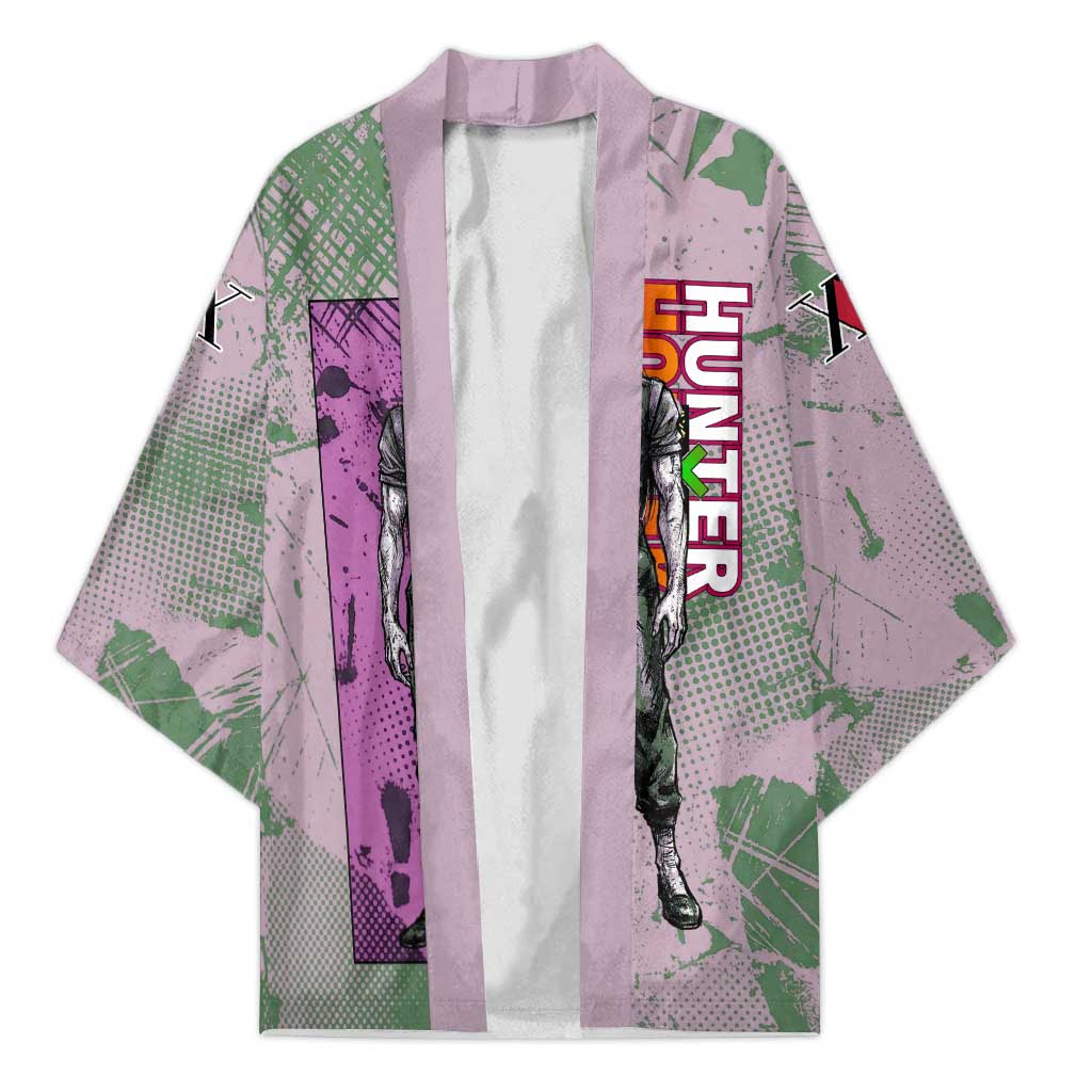 Alluka Zoldyck Theme Purple and Green Paint Splatter Design Kimono with Nen Ability Artwork and Character Card Style - The Mazicc