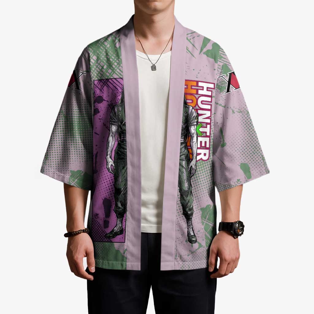 Alluka Zoldyck Theme Purple and Green Paint Splatter Design Kimono with Nen Ability Artwork and Character Card Style - The Mazicc