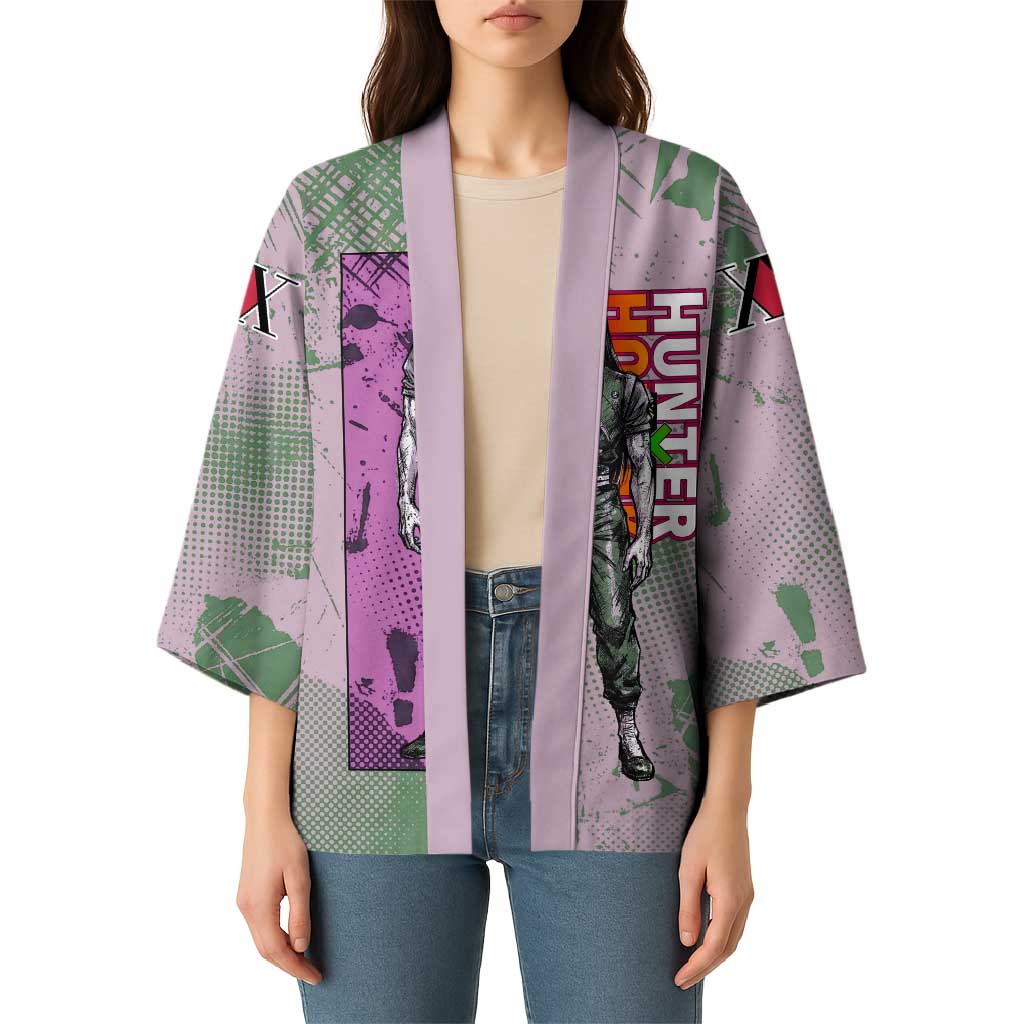 Alluka Zoldyck Theme Purple and Green Paint Splatter Design Kimono with Nen Ability Artwork and Character Card Style - The Mazicc