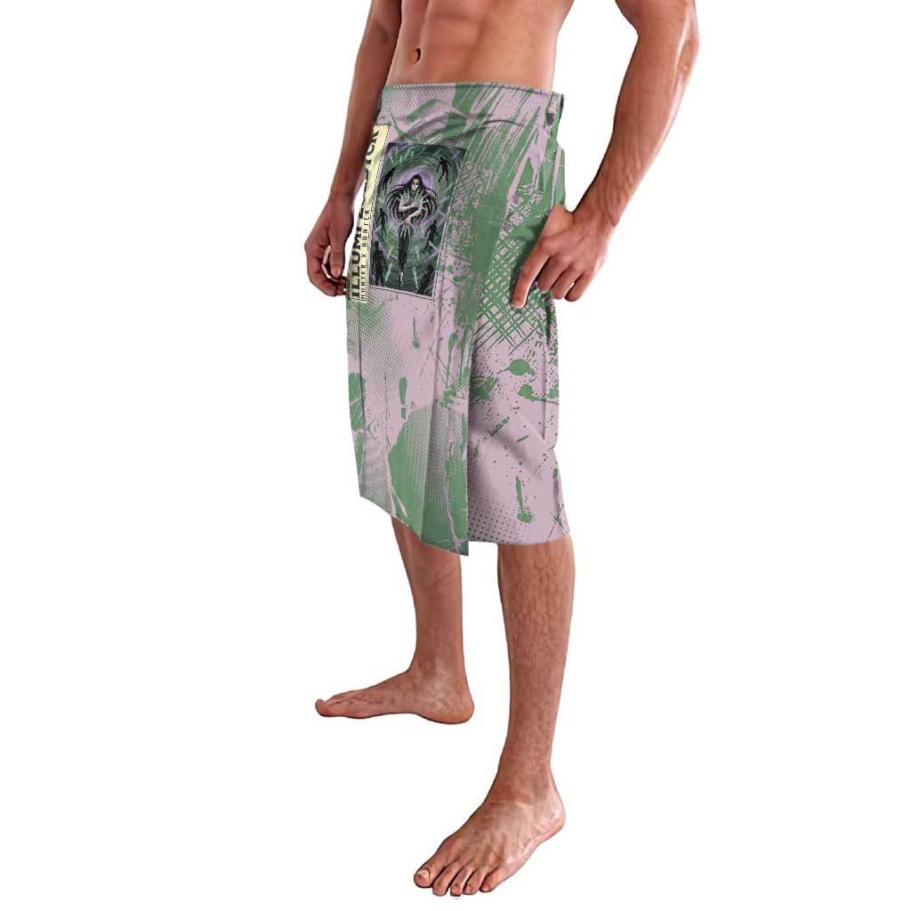 Alluka Zoldyck Theme Purple and Green Paint Splatter Design Lavalava with Nen Ability Artwork and Character Card Style - The Mazicc
