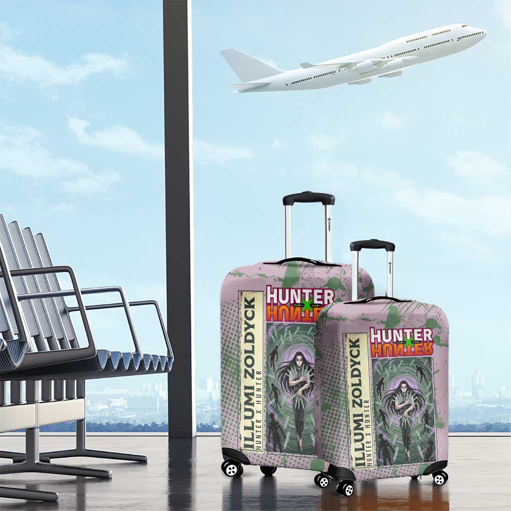 Alluka Zoldyck Theme Purple and Green Paint Splatter Design Luggage Cover with Nen Ability Artwork and Character Card Style - The Mazicc