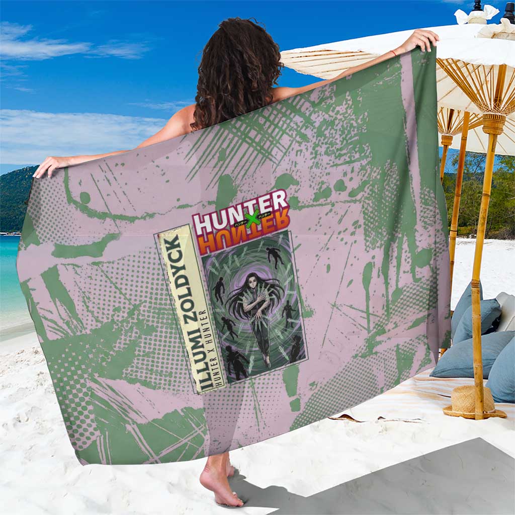 Alluka Zoldyck Theme Purple and Green Paint Splatter Design Sarong with Nen Ability Artwork and Character Card Style - The Mazicc