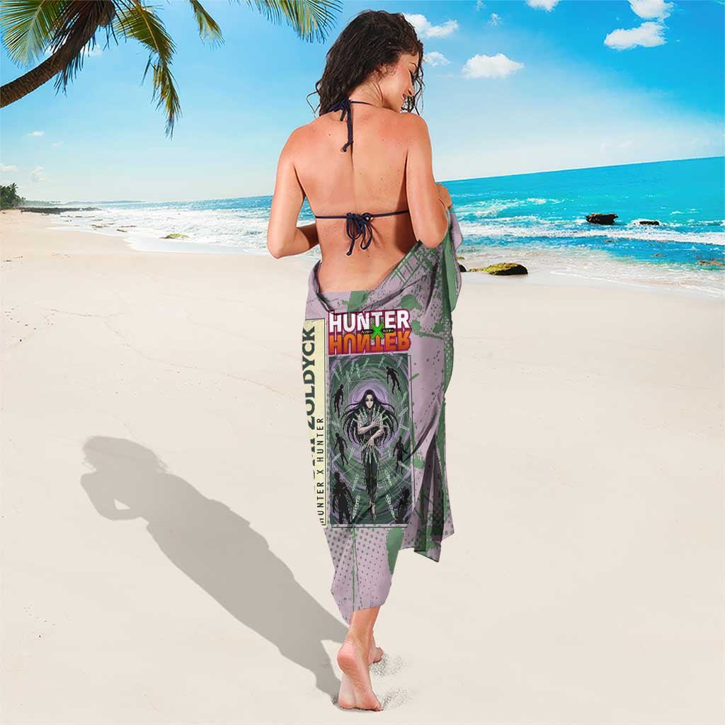 Alluka Zoldyck Theme Purple and Green Paint Splatter Design Sarong with Nen Ability Artwork and Character Card Style - The Mazicc