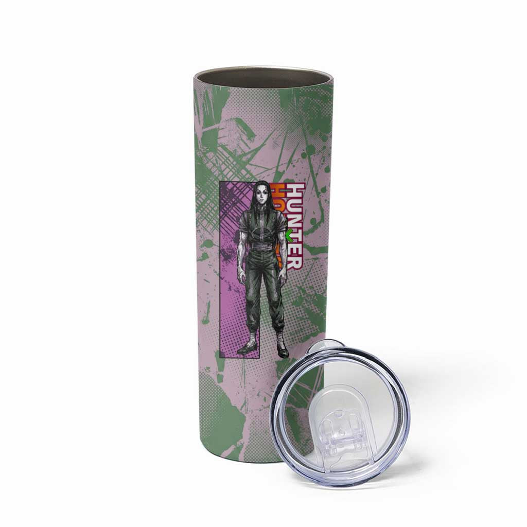 Alluka Zoldyck Theme Purple and Green Paint Splatter Design Skinny Tumbler with Nen Ability Artwork and Character Card Style - The Mazicc