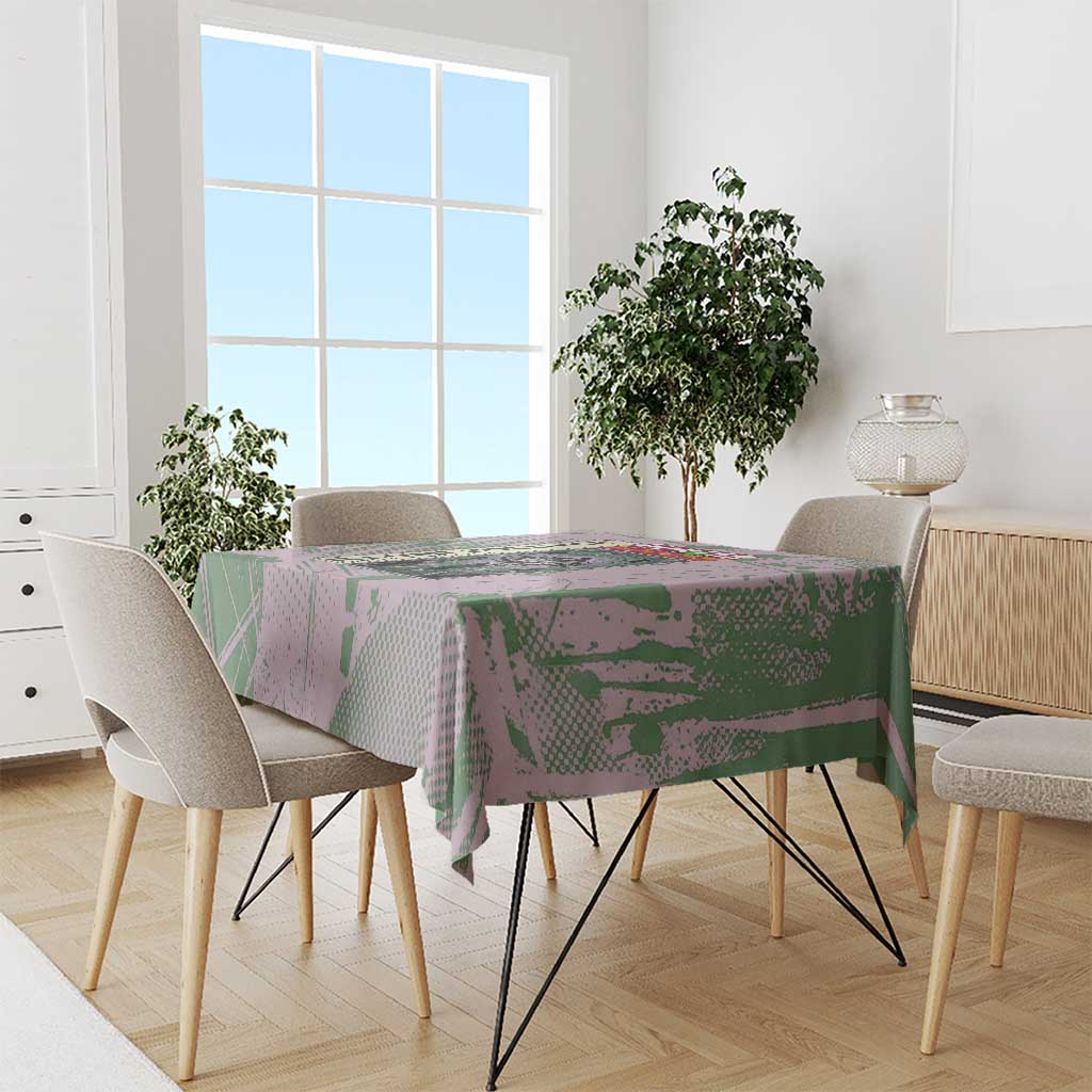 Alluka Zoldyck Theme Purple and Green Paint Splatter Design Tablecloth with Nen Ability Artwork and Character Card Style - The Mazicc