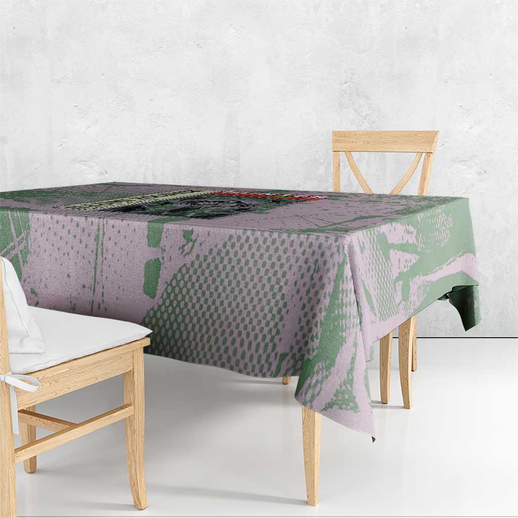 Alluka Zoldyck Theme Purple and Green Paint Splatter Design Tablecloth with Nen Ability Artwork and Character Card Style - The Mazicc