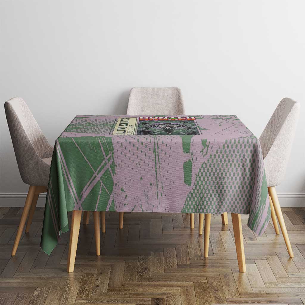 Alluka Zoldyck Theme Purple and Green Paint Splatter Design Tablecloth with Nen Ability Artwork and Character Card Style - The Mazicc