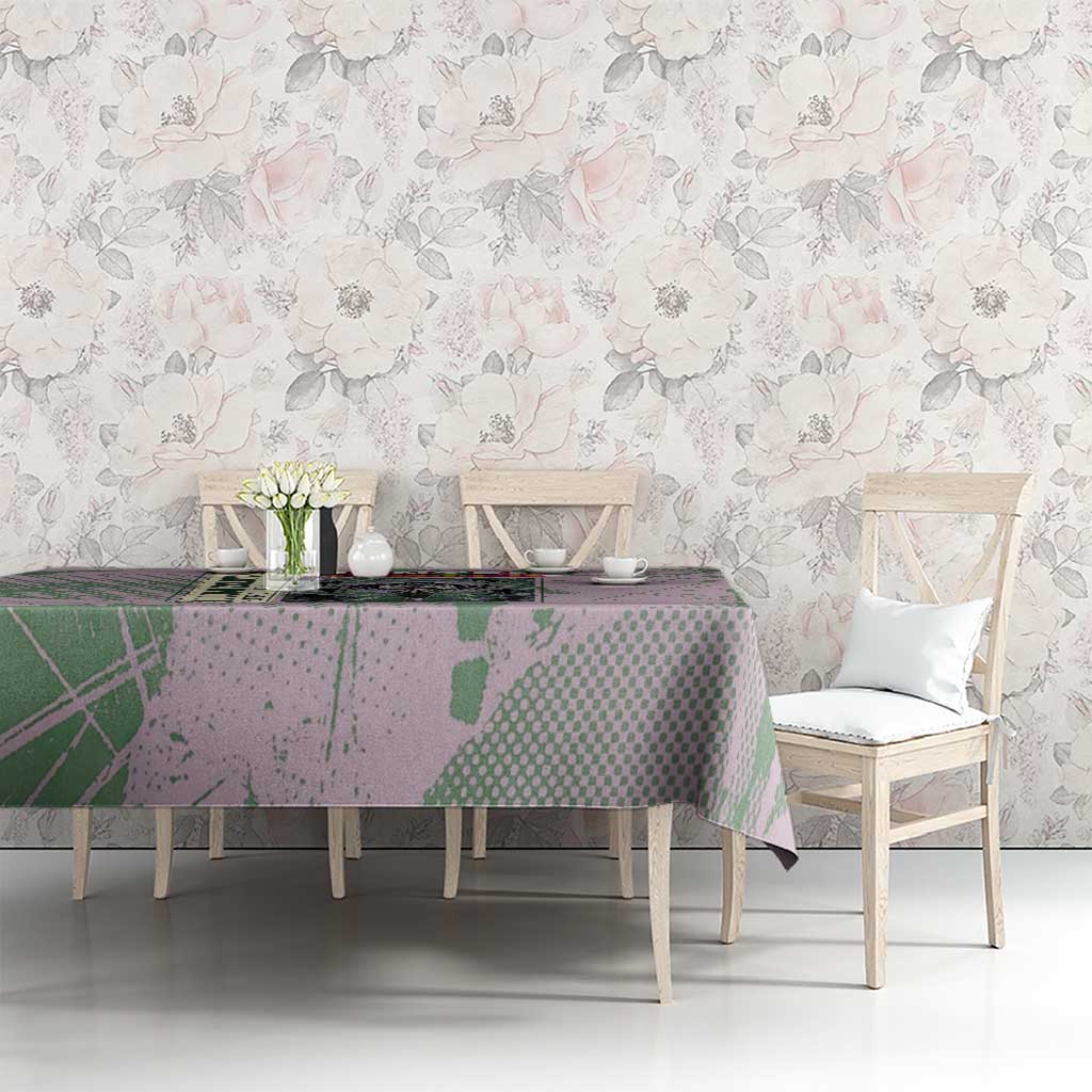 Alluka Zoldyck Theme Purple and Green Paint Splatter Design Tablecloth with Nen Ability Artwork and Character Card Style - The Mazicc