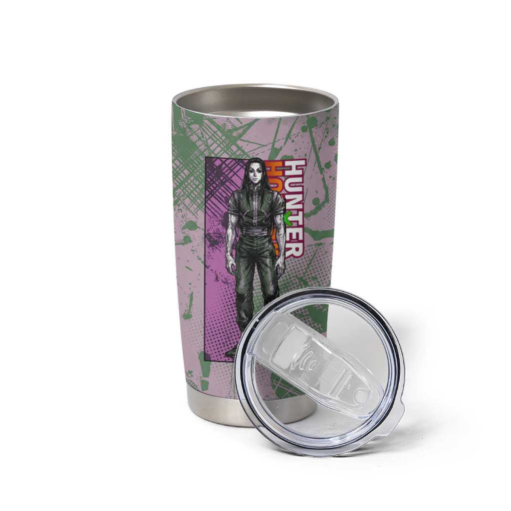 Alluka Zoldyck Theme Purple and Green Paint Splatter Design Tumbler Cup with Nen Ability Artwork and Character Card Style - The Mazicc