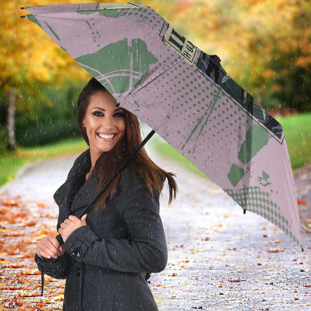 Alluka Zoldyck Theme Purple and Green Paint Splatter Design Umbrella with Nen Ability Artwork and Character Card Style - The Mazicc