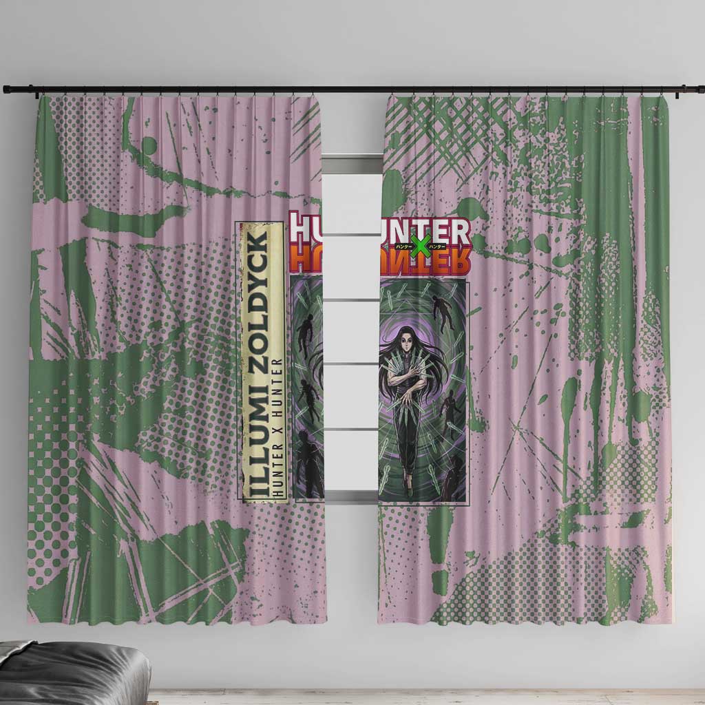 Alluka Zoldyck Theme Purple and Green Paint Splatter Design Window Curtain with Nen Ability Artwork and Character Card Style - The Mazicc