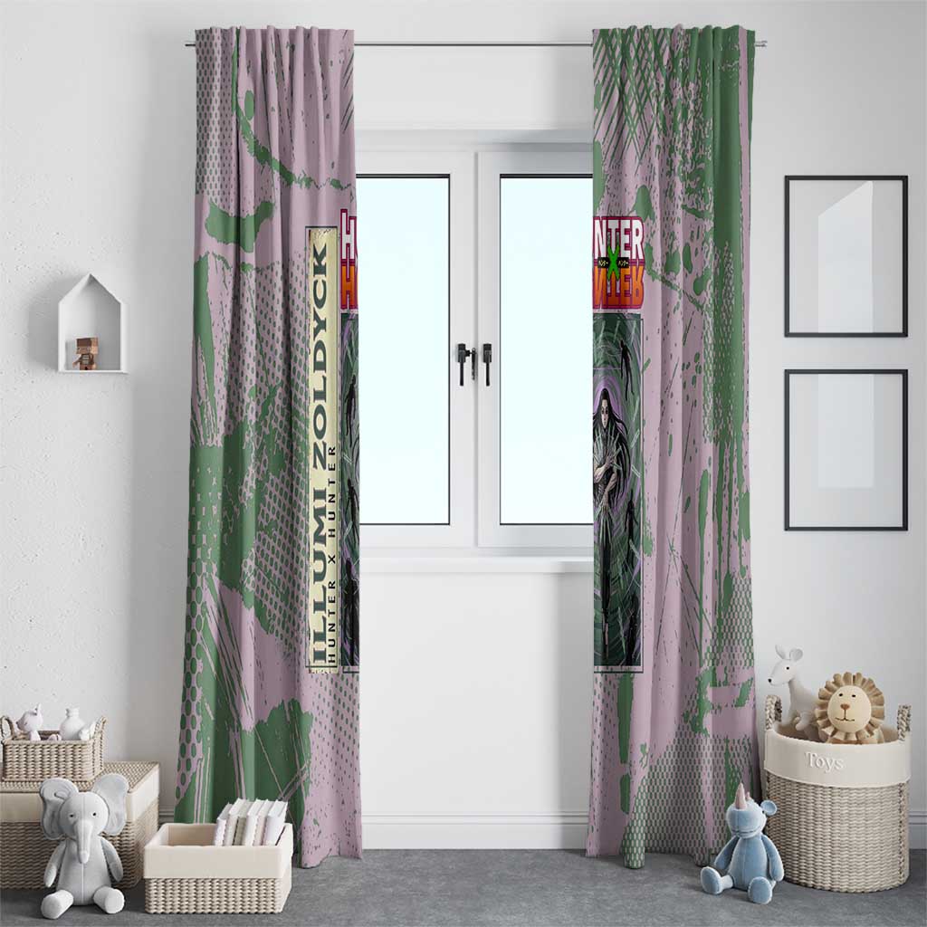 Alluka Zoldyck Theme Purple and Green Paint Splatter Design Window Curtain with Nen Ability Artwork and Character Card Style - The Mazicc