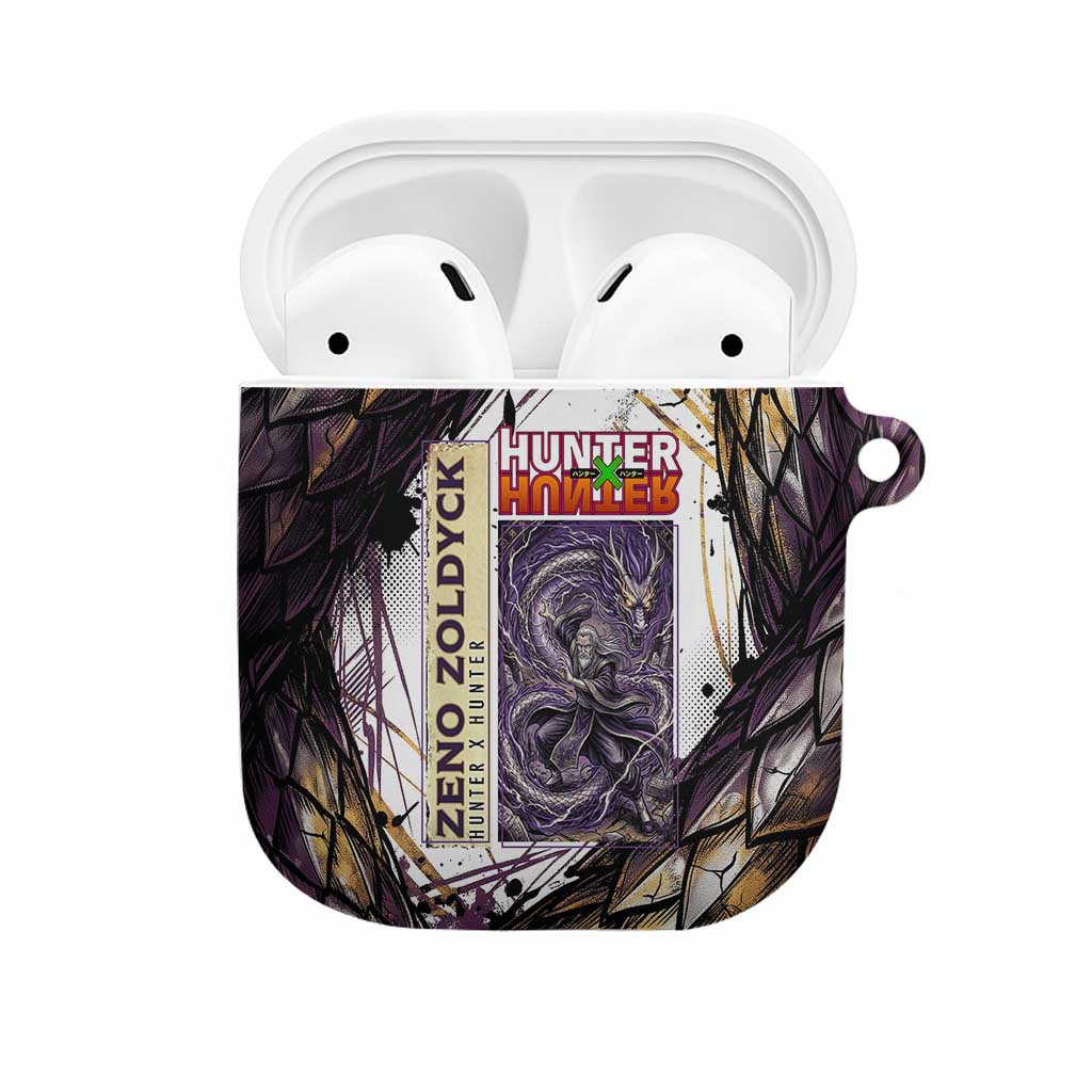 Zeno Zoldyck Theme White and Purple Dragon Aura Design AirPods Case with Dark Energy Card Artwork - The Mazicc