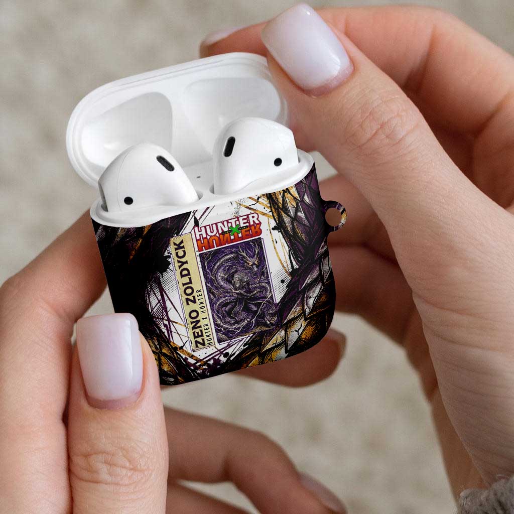 Zeno Zoldyck Theme White and Purple Dragon Aura Design AirPods Case with Dark Energy Card Artwork - The Mazicc