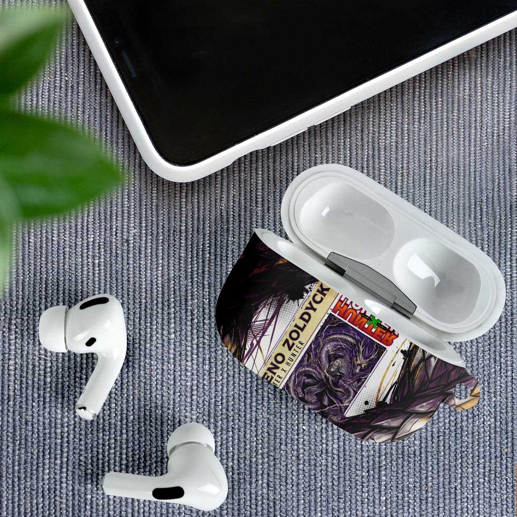 Zeno Zoldyck Theme White and Purple Dragon Aura Design AirPods Case with Dark Energy Card Artwork - The Mazicc