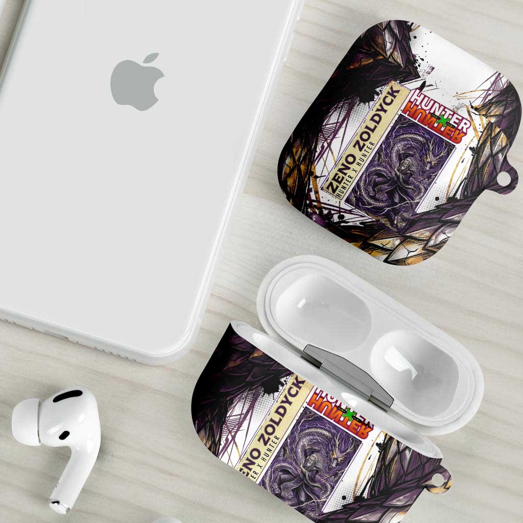 Zeno Zoldyck Theme White and Purple Dragon Aura Design AirPods Case with Dark Energy Card Artwork - The Mazicc