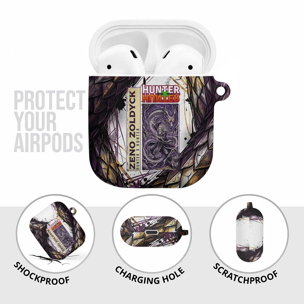 Zeno Zoldyck Theme White and Purple Dragon Aura Design AirPods Case with Dark Energy Card Artwork - The Mazicc