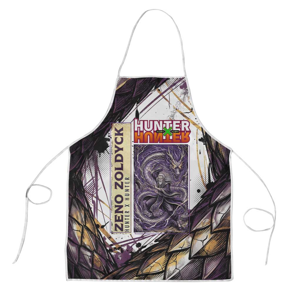 Zeno Zoldyck Theme White and Purple Dragon Aura Design Apron with Dark Energy Card Artwork - The Mazicc