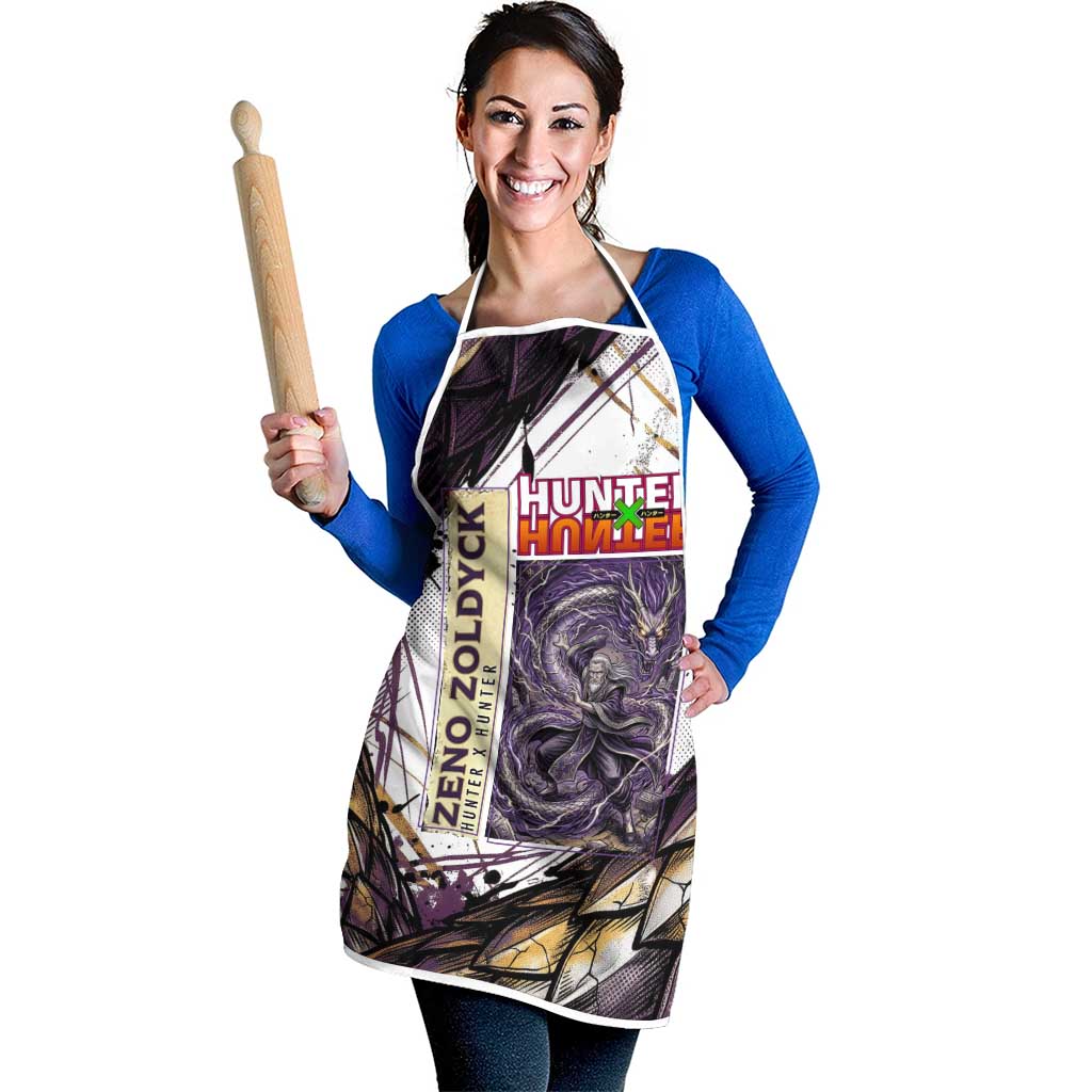 Zeno Zoldyck Theme White and Purple Dragon Aura Design Apron with Dark Energy Card Artwork - The Mazicc