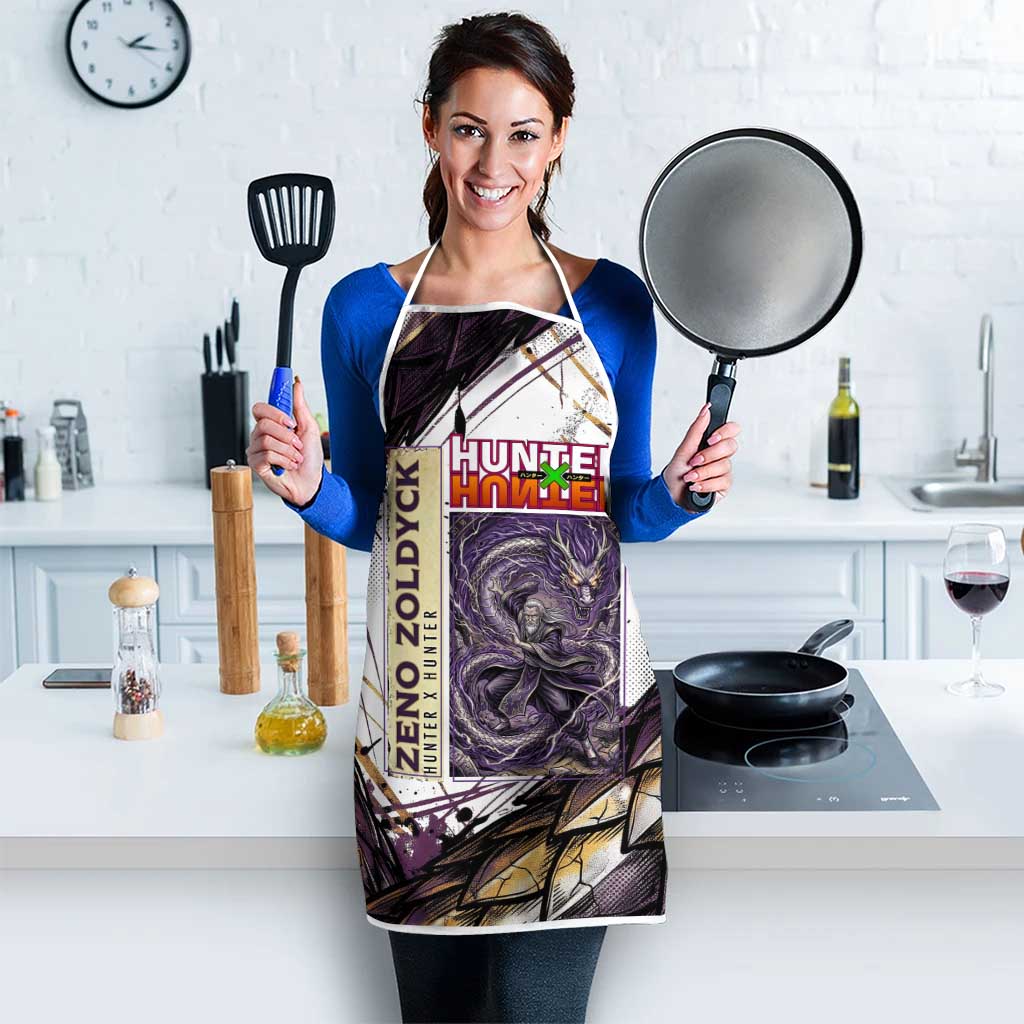 Zeno Zoldyck Theme White and Purple Dragon Aura Design Apron with Dark Energy Card Artwork - The Mazicc