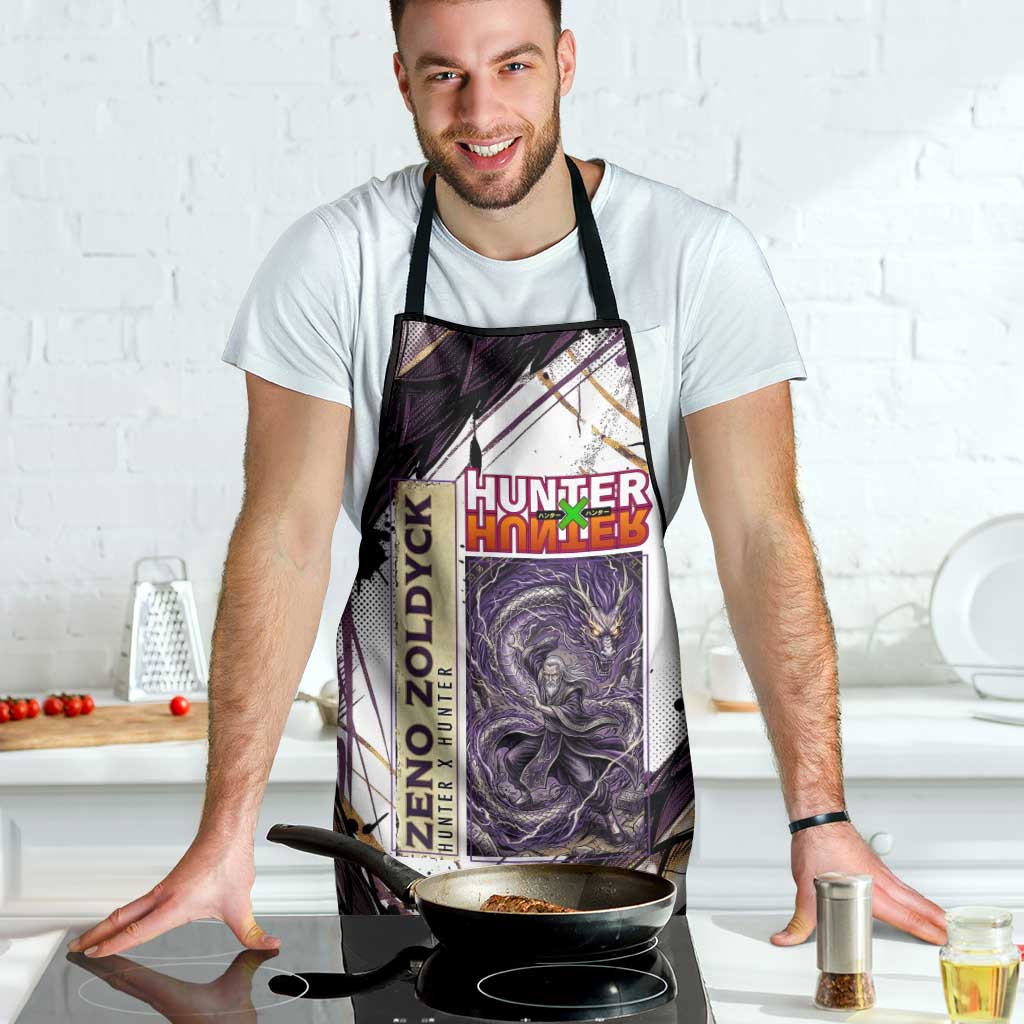 Zeno Zoldyck Theme White and Purple Dragon Aura Design Apron with Dark Energy Card Artwork - The Mazicc