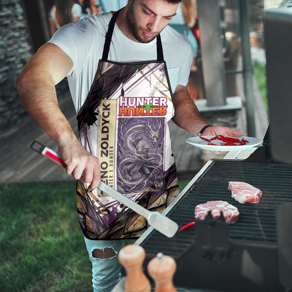 Zeno Zoldyck Theme White and Purple Dragon Aura Design Apron with Dark Energy Card Artwork - The Mazicc