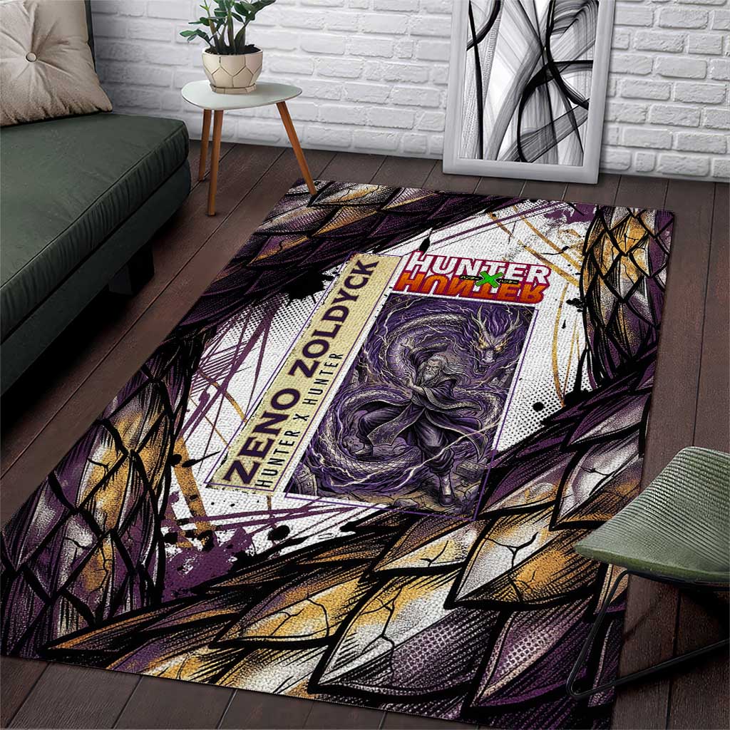 Zeno Zoldyck Theme White and Purple Dragon Aura Design Area Rug with Dark Energy Card Artwork - The Mazicc