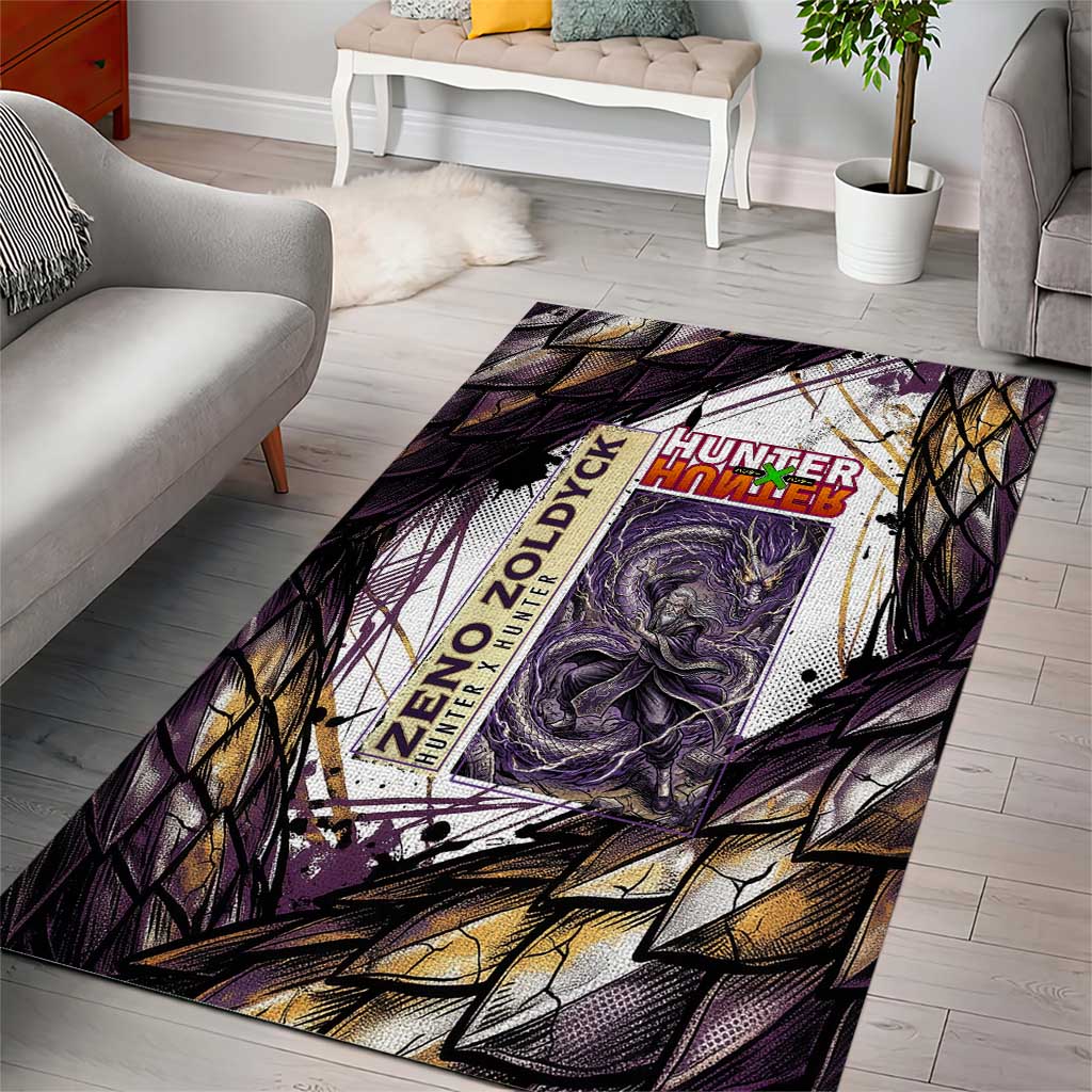 Zeno Zoldyck Theme White and Purple Dragon Aura Design Area Rug with Dark Energy Card Artwork - The Mazicc