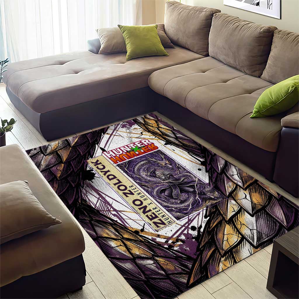 Zeno Zoldyck Theme White and Purple Dragon Aura Design Area Rug with Dark Energy Card Artwork - The Mazicc