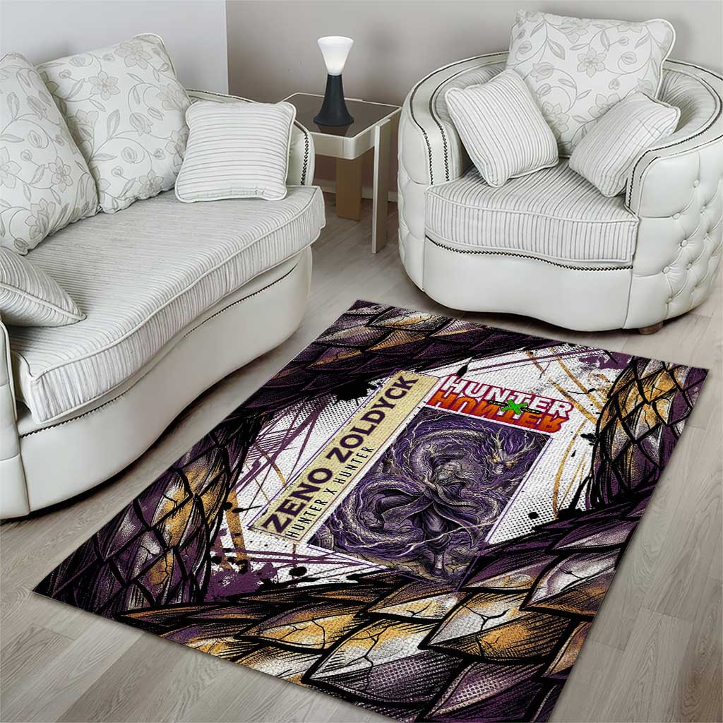 Zeno Zoldyck Theme White and Purple Dragon Aura Design Area Rug with Dark Energy Card Artwork - The Mazicc