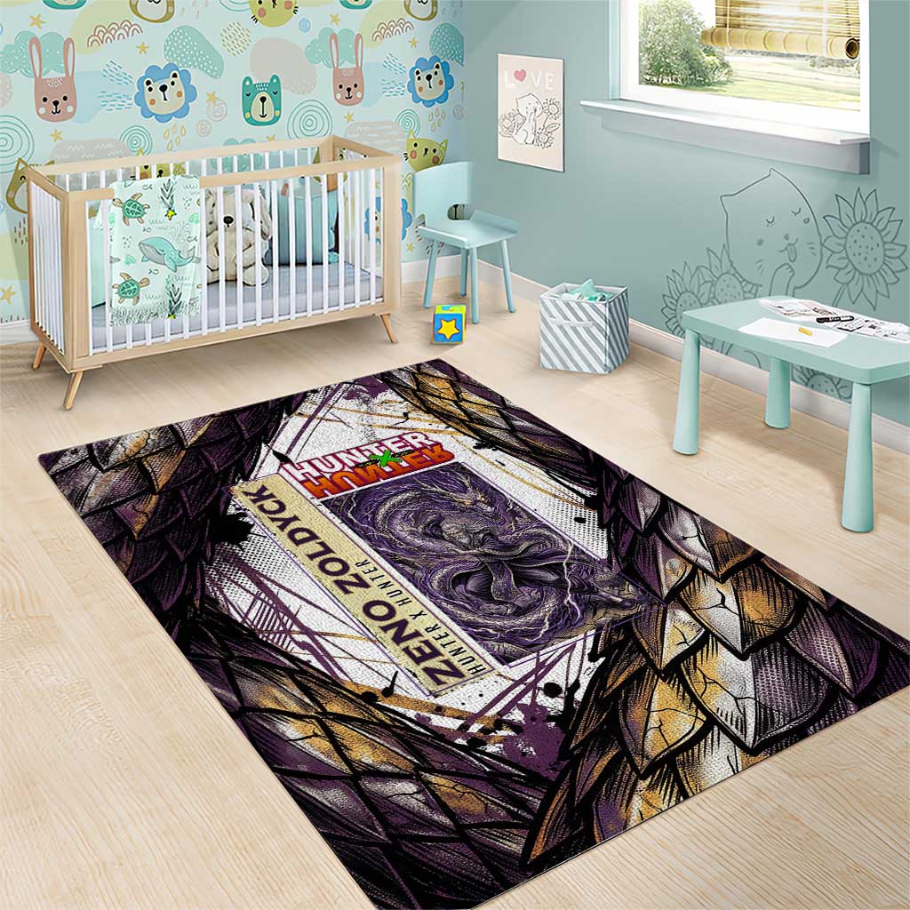 Zeno Zoldyck Theme White and Purple Dragon Aura Design Area Rug with Dark Energy Card Artwork - The Mazicc