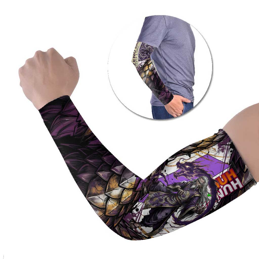 Zeno Zoldyck Theme White and Purple Dragon Aura Design Arm Sleeves with Dark Energy Card Artwork - The Mazicc