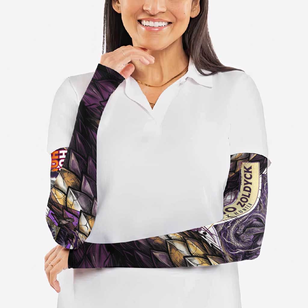 Zeno Zoldyck Theme White and Purple Dragon Aura Design Arm Sleeves with Dark Energy Card Artwork - The Mazicc