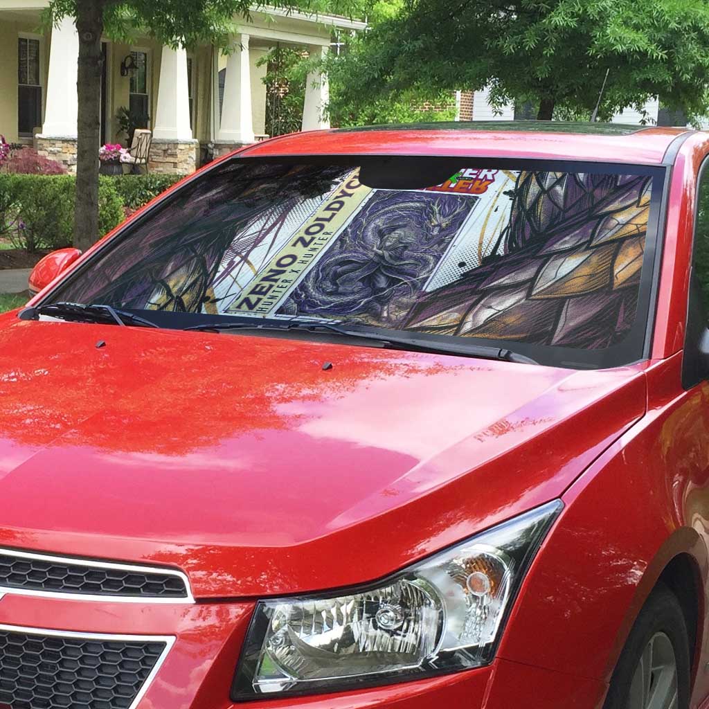 Zeno Zoldyck Theme White and Purple Dragon Aura Design Auto Sun Shade with Dark Energy Card Artwork - The Mazicc