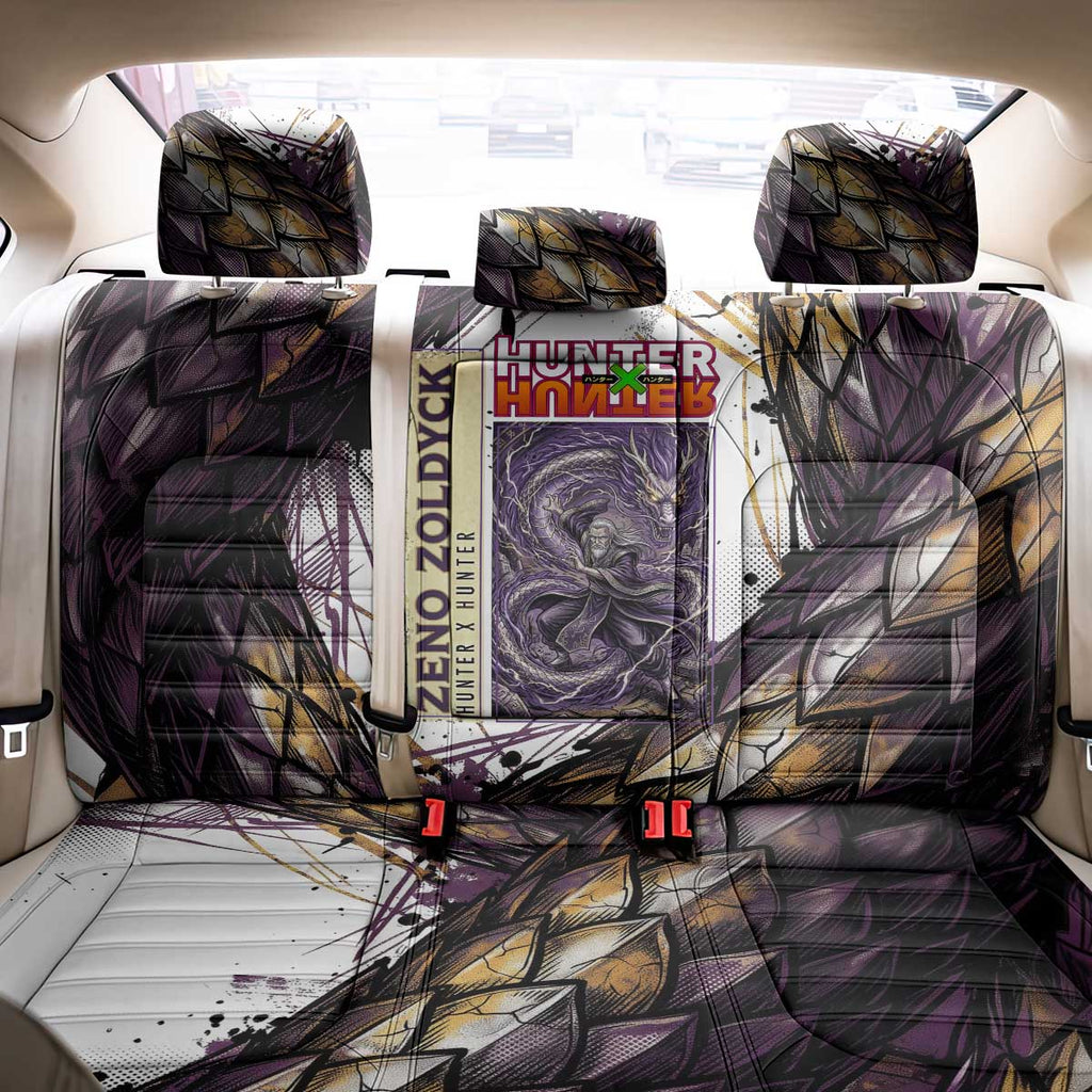 Zeno Zoldyck Theme White and Purple Dragon Aura Design Back Car Seat Cover with Dark Energy Card Artwork - The Mazicc