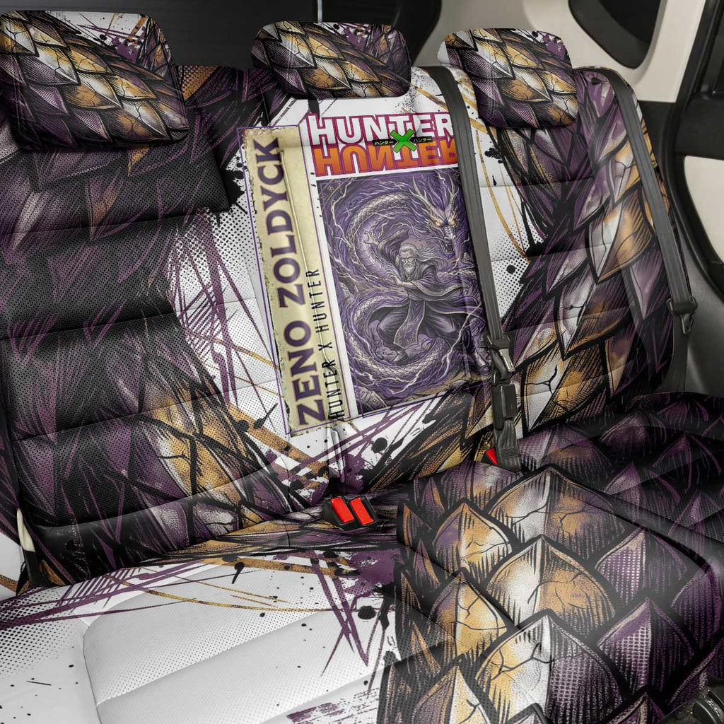 Zeno Zoldyck Theme White and Purple Dragon Aura Design Back Car Seat Cover with Dark Energy Card Artwork - The Mazicc